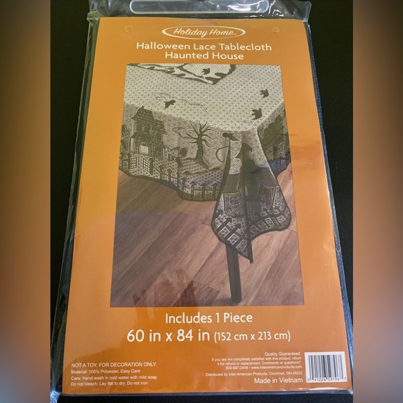 Holiday Home Halloween Lace Tablecloth Haunted House Design 60" X 84" - Picture 1 of 14